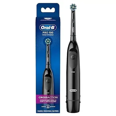 Oral-B Pro 100 Black Electric Toothbrush Battery-Powered with CrossAction Bristles Rechargeable for Kids and Adults