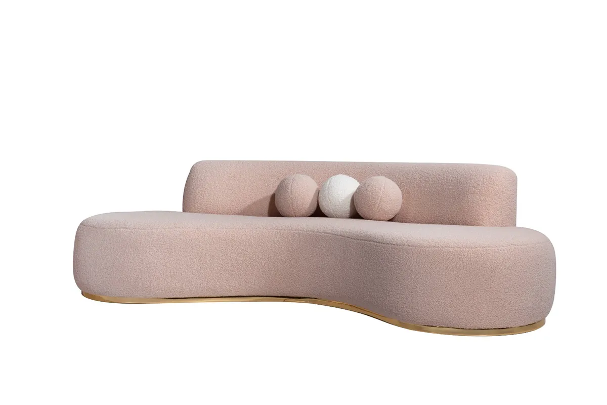 Modern Luxury European French Curve Couch Teddy Fabric Pink Modular Curved Boucle Sectional Reception Sofa Turkish Manufacturer