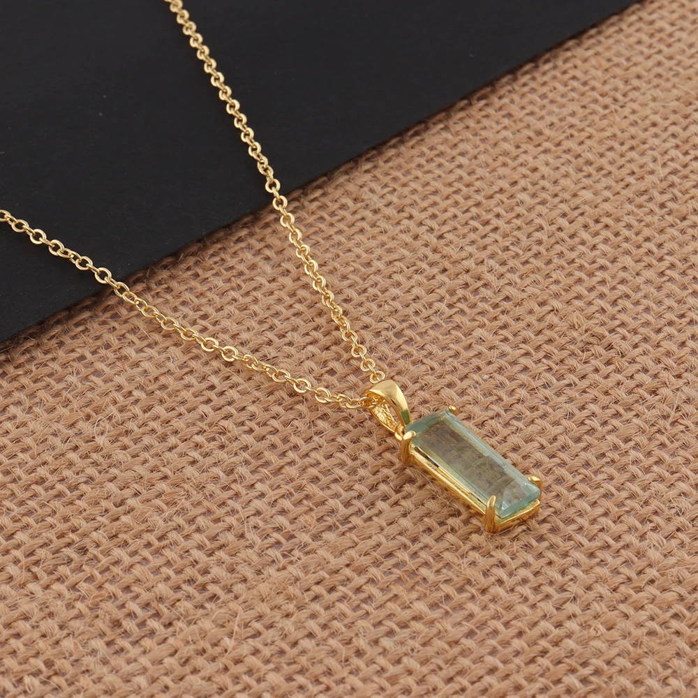 Gold Plated Brass Prong Sett Wholesale Pendant | Handmade Blue Topaz Rectangle Shape Necklace Stone jewelry for women gift