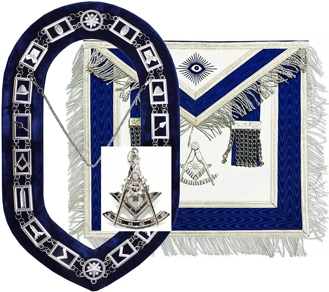 Masonic Regalia Past Master Blue Lodge Officer Apron Handmade and chain collar with customized logo