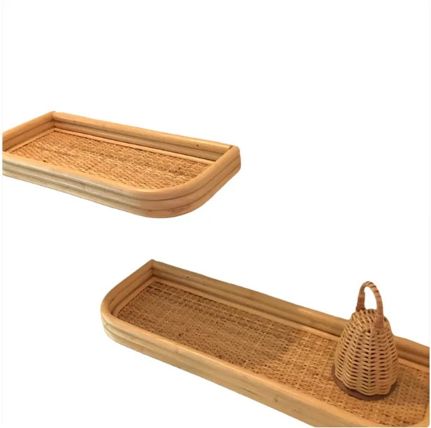 Cloud Floating Wall Shelf, Premium Wall Mount Rattan Wood Home Shelving