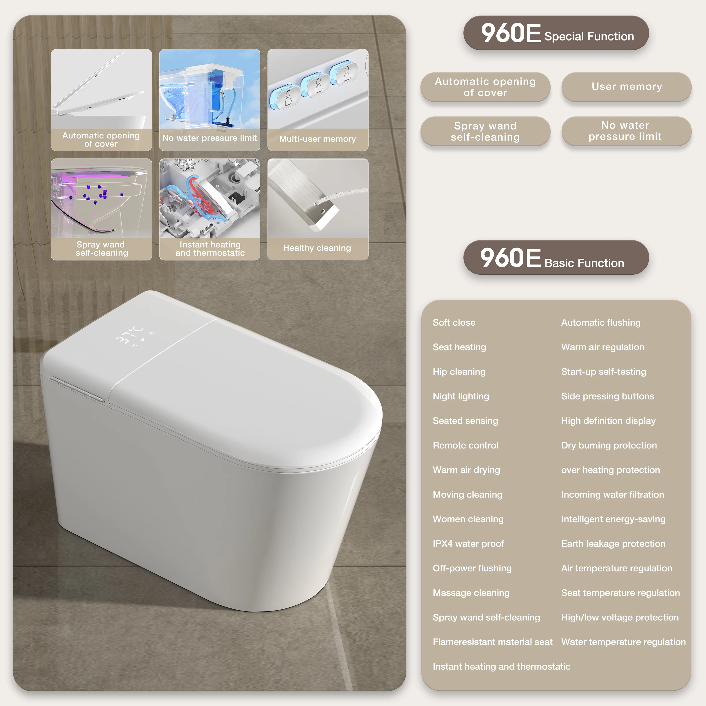 Modern Intelligent toilet Electronic Automatic Ceramic Toilet Floor mounted Slim Self-cleaning Smart Toilet for bathroom