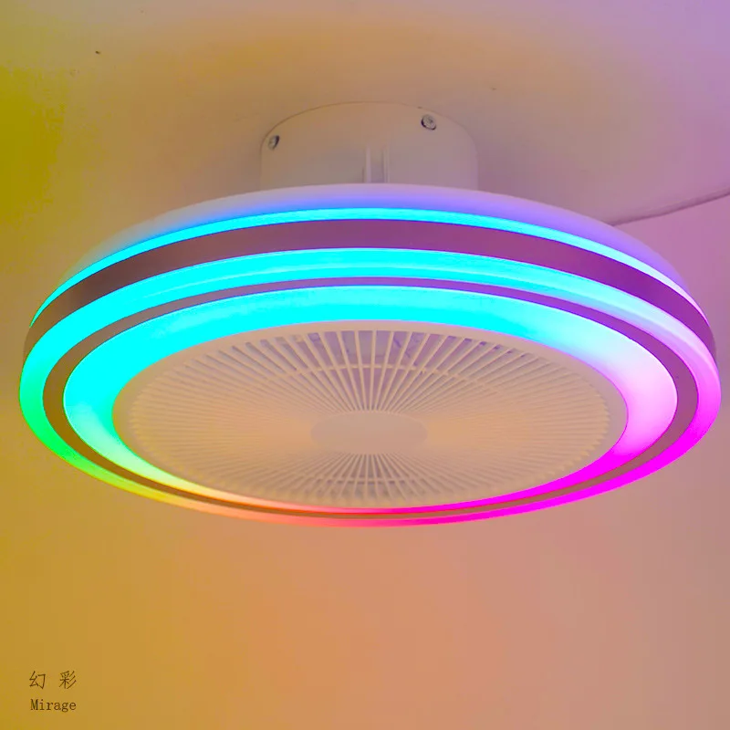 Яркий ослепительный музыкальный RGB потолочный вентилятор с голосовым управлением через приложение и светодиодной подсветкой для умного дома