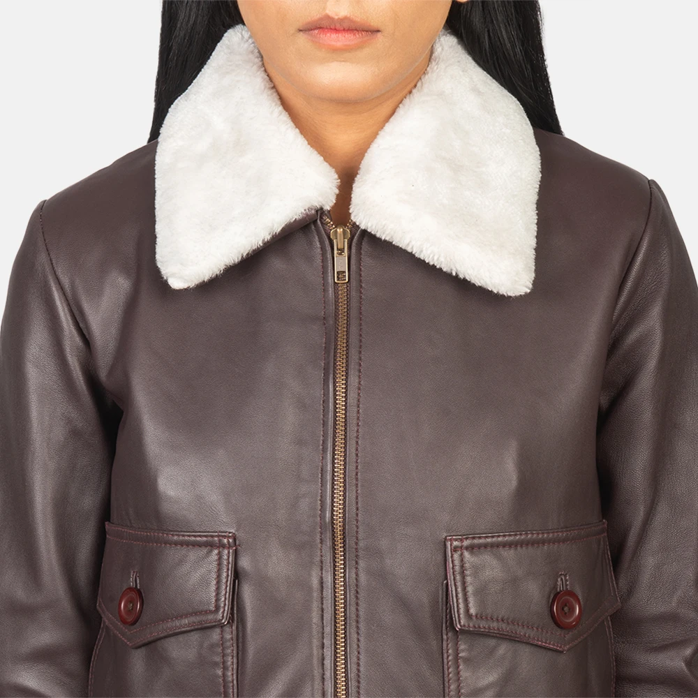 Custom Women Fur leather jacket in custom color polished with zipper / best riders and motorbike leather jacket for women