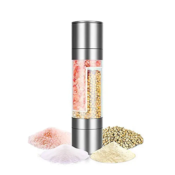 Premium Himalayan Salt and Spices Mini Grinders Stainless Steel & Wood Grain Salt Grinder and Pepper Mill Set