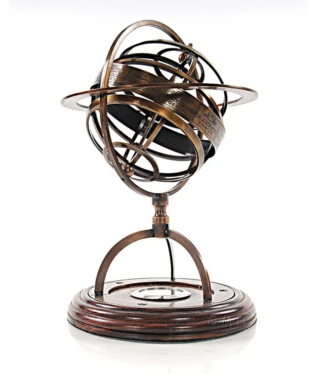 New arrival nautical armillary brass art ware globes with wooden base antique look nautical armillary sphere