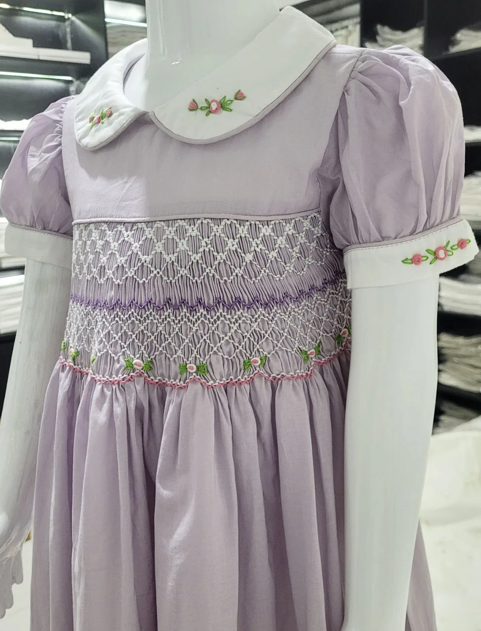 Custom Wholesale Cheap Smocked Lovely Girl Dress High Quality Cotton Lilac Dresses  for Kids Girls Casual Summer Dress