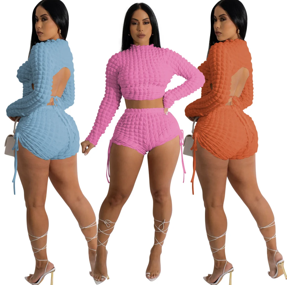 New 2023 Casual Popcorn Fabric Set Womens Spring Fashionable Sets Women Two Piece Set