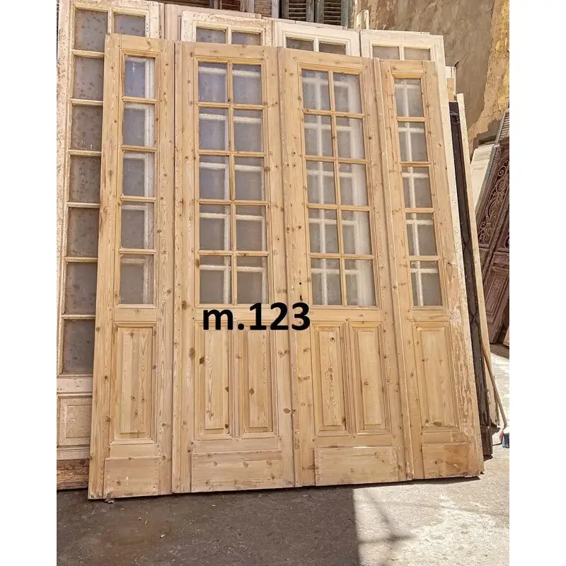 Старая винтажная деревянная дверь со стеклом 4 части код m.123