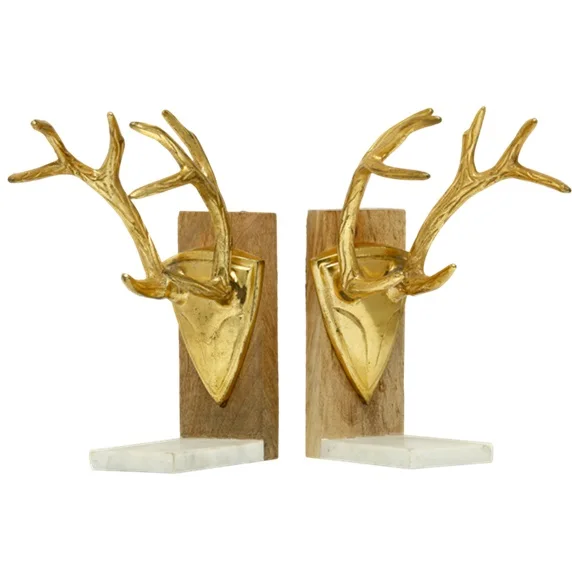 Modern Art Deco Bookend Metal and Wood Tabletop Book Stands for Home Decor for Office or Living Room Factory Direct Rate