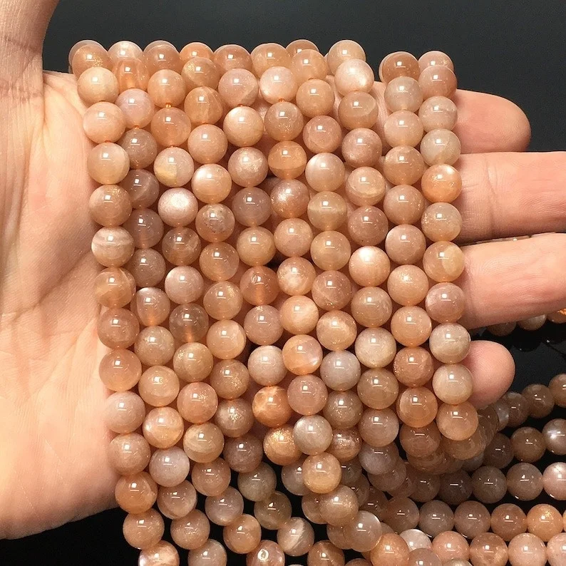 Factory Price Natural Peach Moonstone Stone Round 8mm Beads Line For Making Jewellery (48 Beads line)