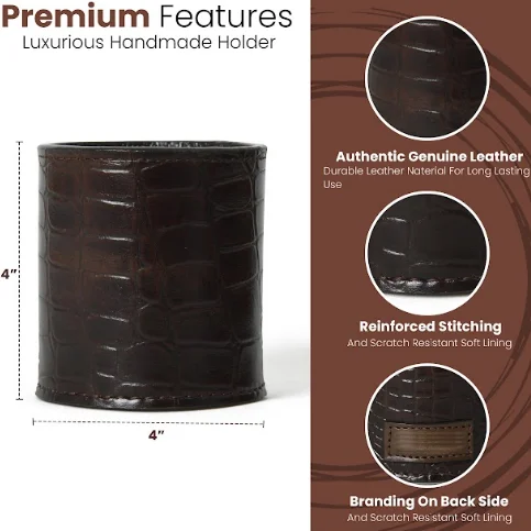 Multi-Functional Creative Color Round Leather Pen Holder Leather Pen Holder Stationery  With Alligator Print on 100% top grained