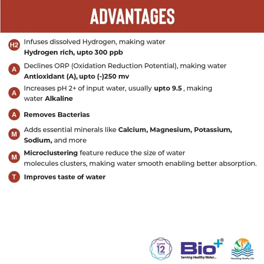 Better hydration, Rich antioxidant, Improves to eliminate toxic waste, Mineralizing Water Filter