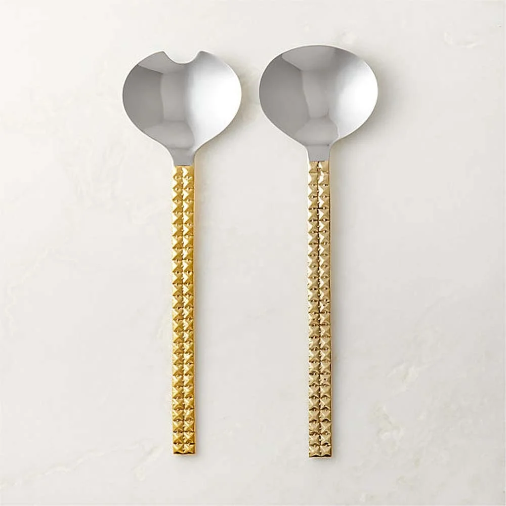 Royal Gold Modern Design Spoon & Fork Gold Mirror Polished Long Doted Handle stainless steel Spoon & Fork serving  set