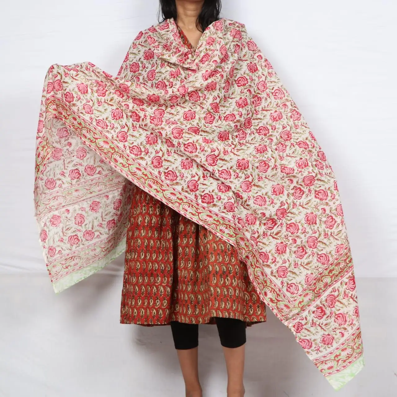 Indian Manufacturer Handmade Printed Casual Wear Pure Cotton Women New Print Long Stoles Dupatta