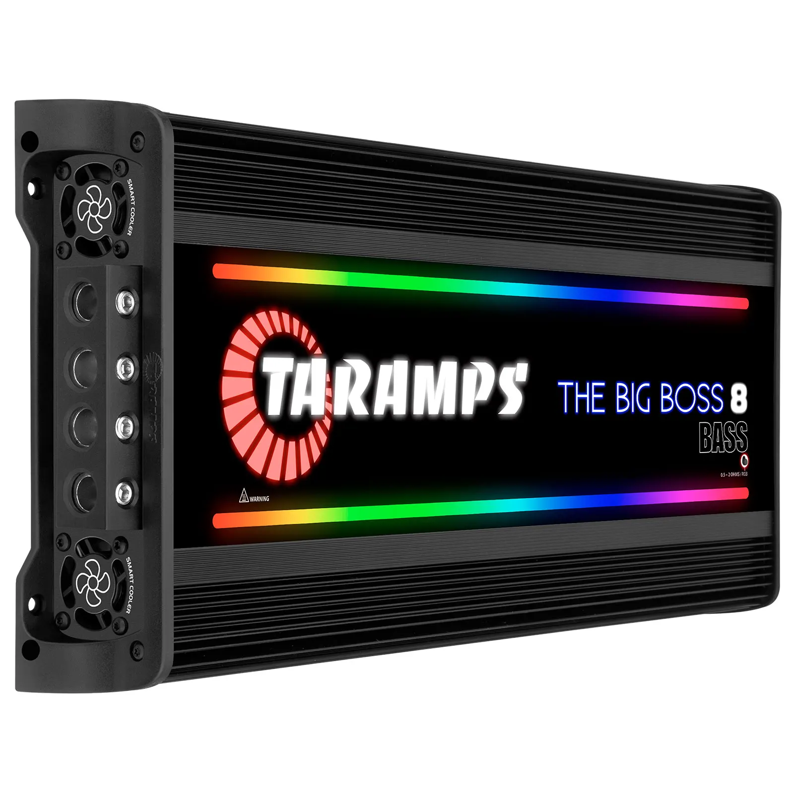 Taramps The Big Boss 8 Bass Black Color Amplifier 0.5 to 2 Ohm 8000 Watts RMS 108 RGB Effects Multi Impedance Smart 8k Car Audio