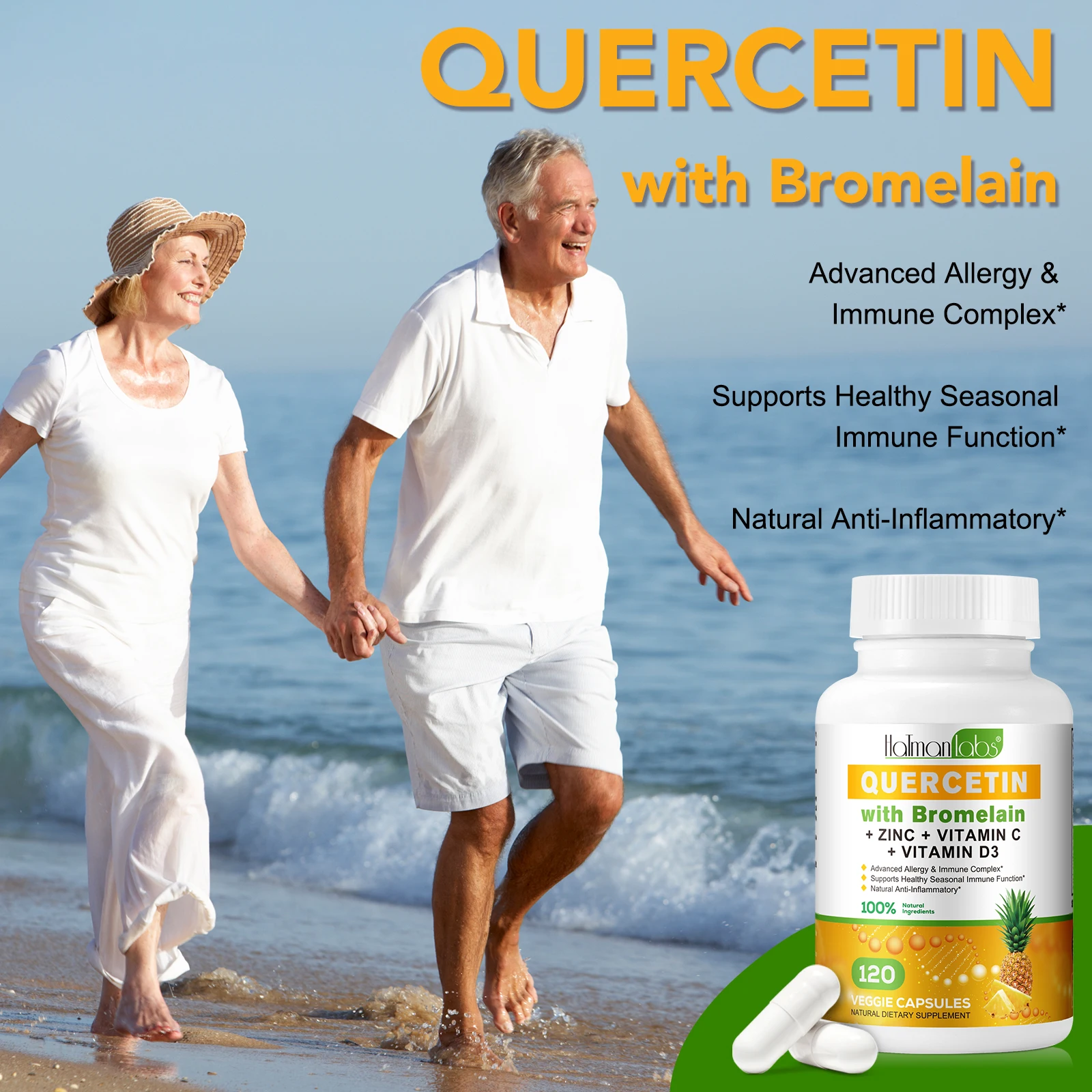 Natural Dietary Quercetin Capsules Supplement 120 Veggie Quercetin 500Mg Capsules Supplements With Bromelain Vitamin C And Zinc
