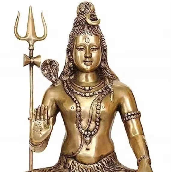 Brass Shiv with Trishul, Bhole Bhandari Statue, Big Size Golden Color Idol for Temple/Home Decor, Gift Item, Weight - 14 Kg