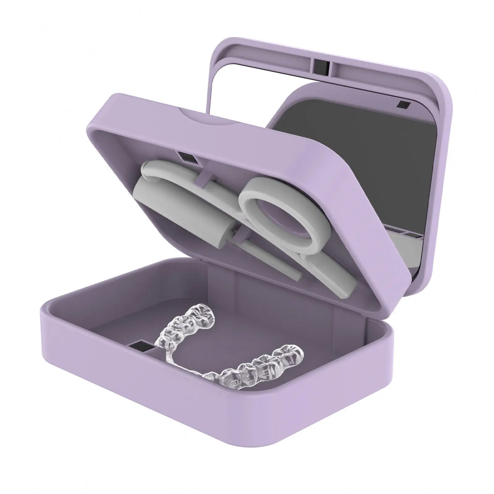 New Wholesale  colorful dental braces box retainer case plastic orthodontic denture box with mirror