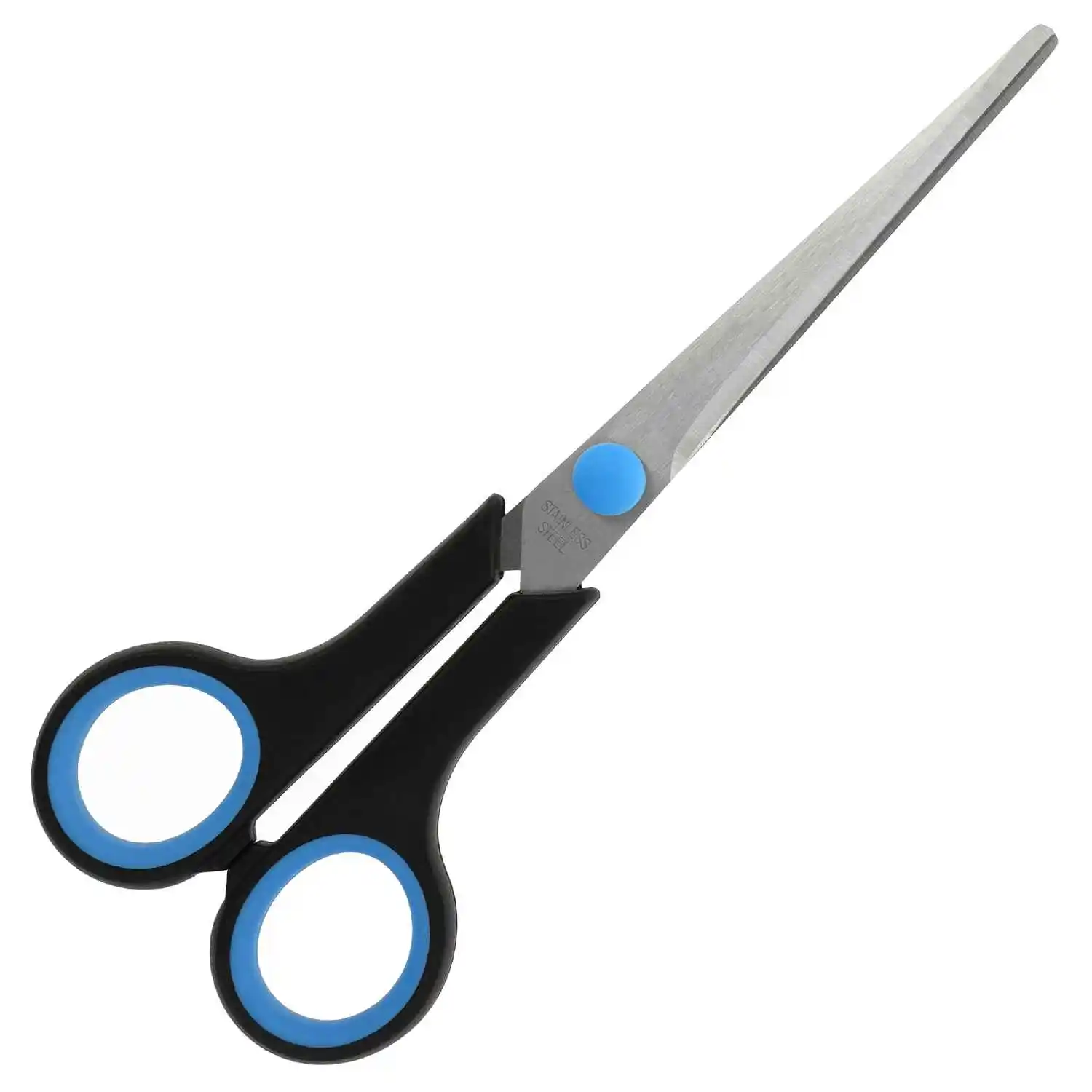 17.5 cm - 7' Soft Grip Stainless Steel Blades Scissors With Blue Black Plastic Handle For Office Diy And Household
