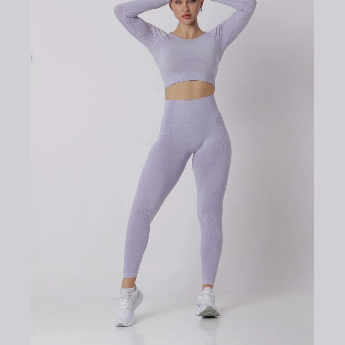 Fitness Yoga Sets 2 Piece Gym Fitness Set Sexy Sport Wear Long Sleeve Crop Top And High Waist Yoga Pants Seamless Gym Sets