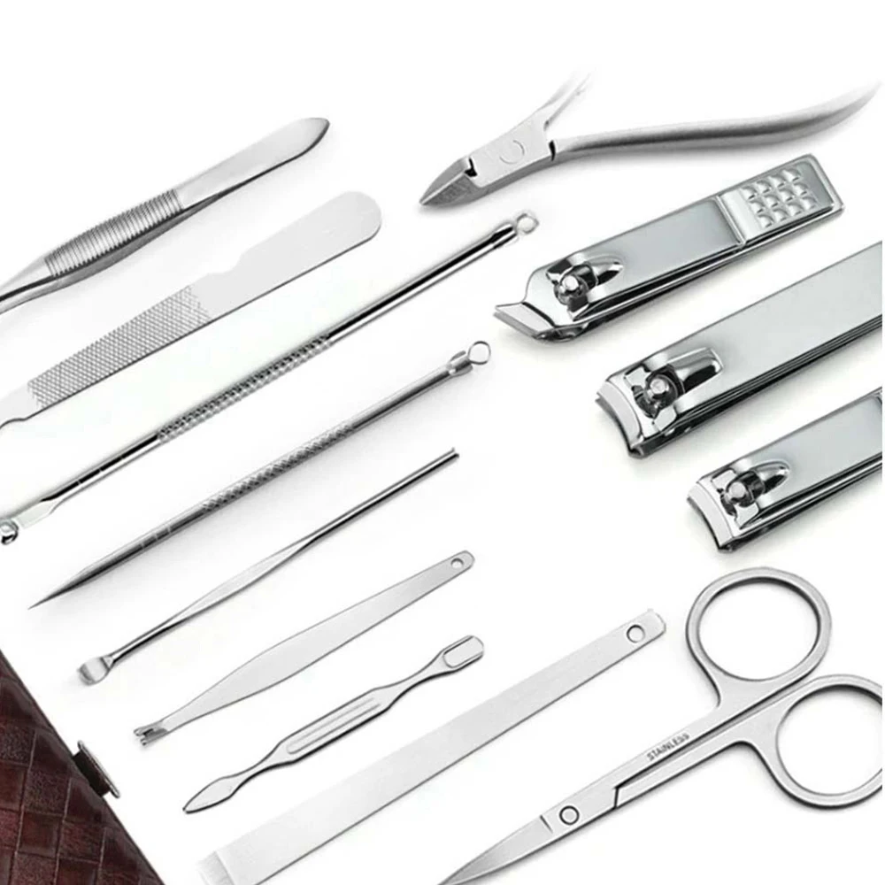 13 Piece Manicure Professional Tool Pedicure Sets Steel Nail Clipper Trimming Scissor Cuticle Polished File Kit