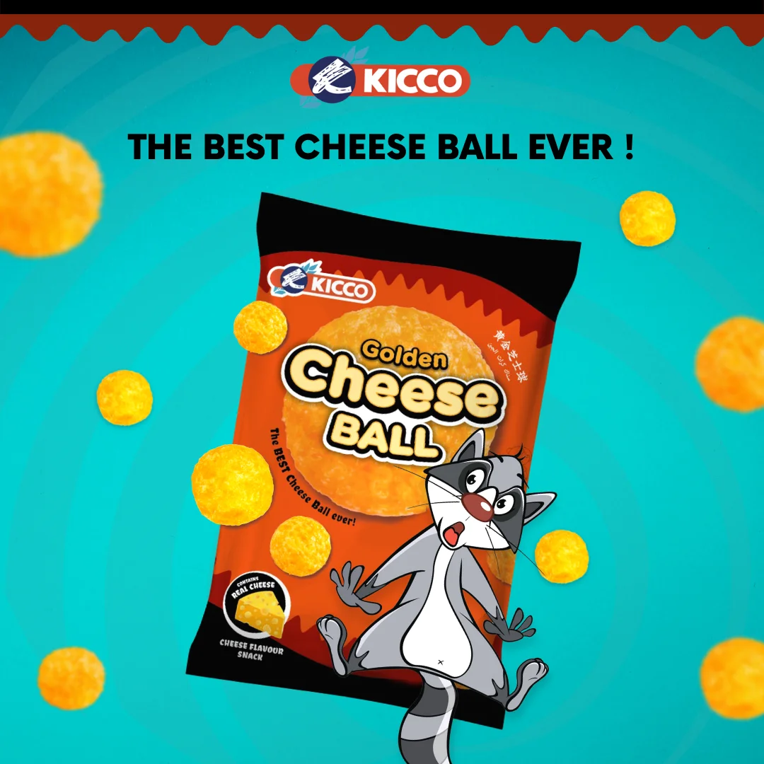 NEW Kicco Golden Cheese Ball Corn Snack with Real Cheddar Cheese Powder 14g & 60g Malaysia Products
