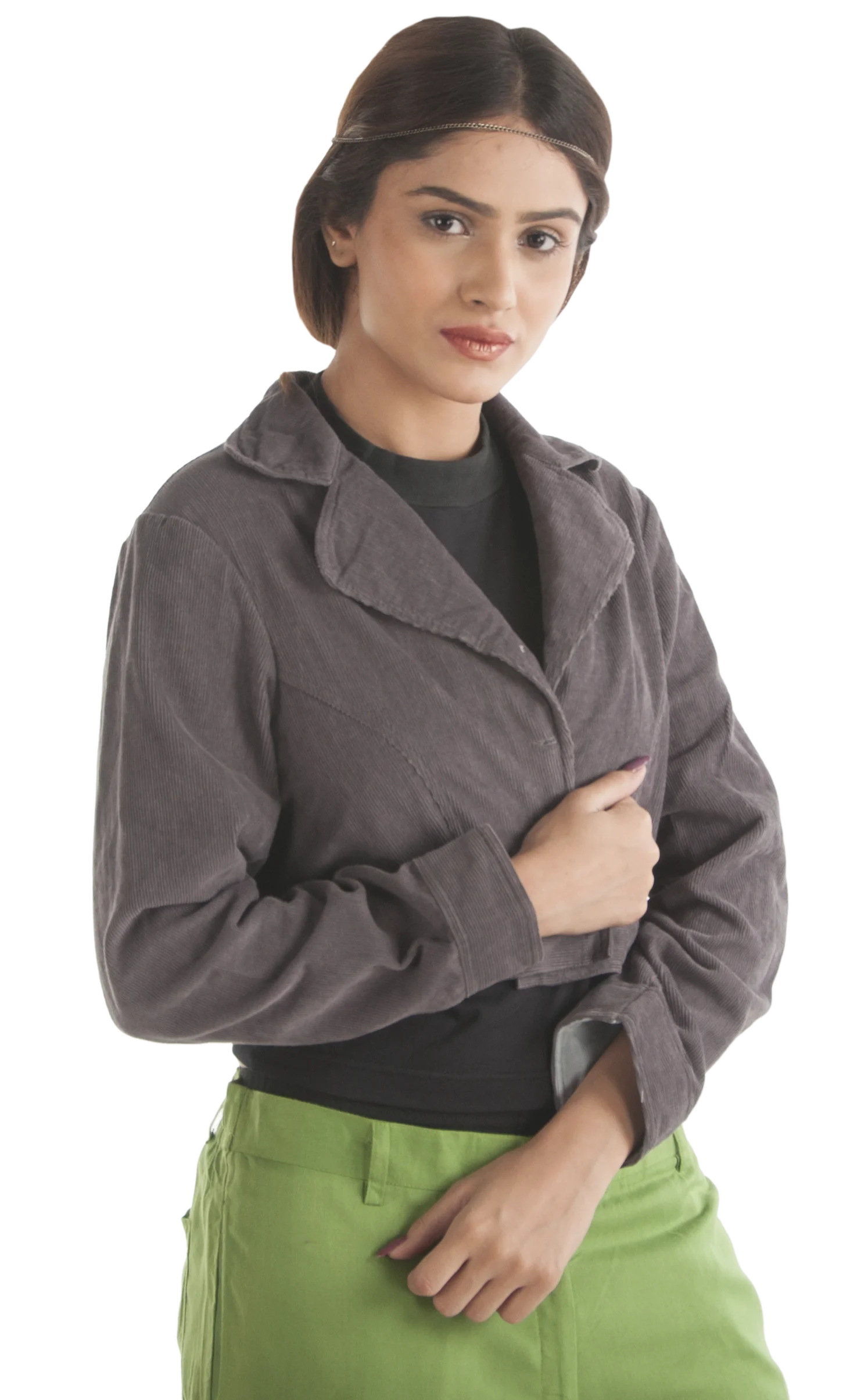 Latest 2024 New Style Corduroy Short Cotton Bomber Jacket with Coat Collars and Buttons for Girls Available at Wholesale Price