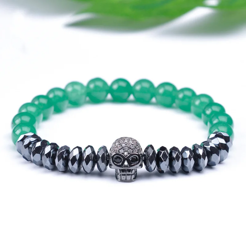 Creative Black Skull Stone Bracelet for Men Jewelry Faced Hematite Handmade Elastic Stretch Popular Natural Gemstone Bracelet