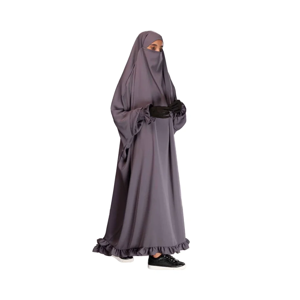 Gazzet One Piece Jilbab Ethereal XXL Adult Abaya with Ruffle Sleeves Bottom Made of Nida Polyester Stylish Ethnic Clothing