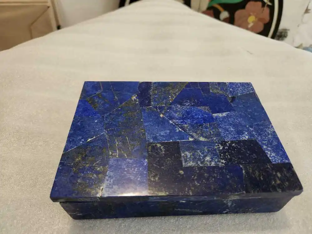 Trending New Look Lapis Lazuli Gemstone Inlay Rectangle Marble Box for Ring Storage Paper Jewelry Boxes Stone Inlay Gift Giving