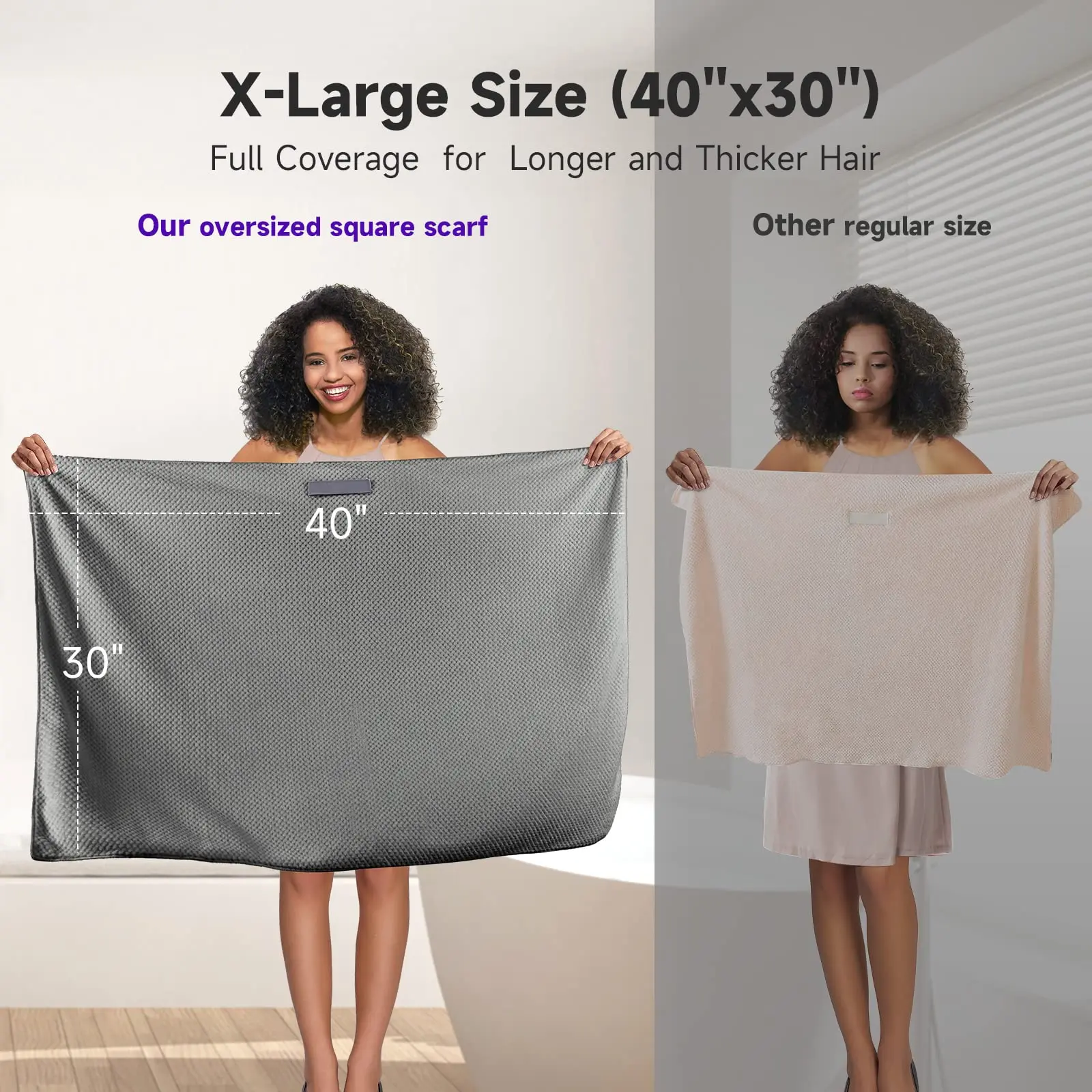 Large Microfiber Hair Towel for Curly, Thick Hair, Soft Anti Frizz Quick Dry Hair Towel Wrap,Absorbent Hair with Elastic Band