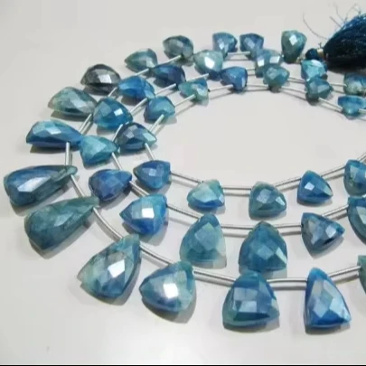 Natural Blue Topaz Color AB Coated Moonstone Beads Trillion Shape Faceted 16-18mm Strand 10 Inches Long Stone Material