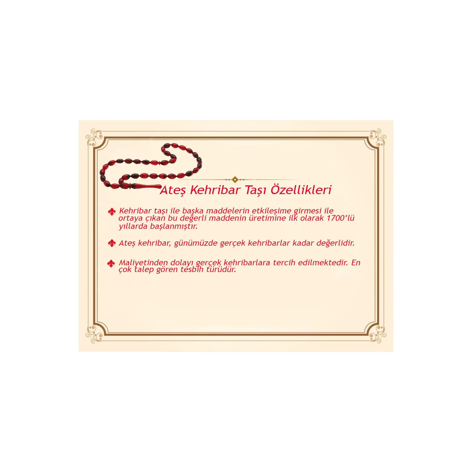 925 Sterling Silver King Tassel Nakkaş İmameli Hookah Design Red-Black Fire Amber Rosary