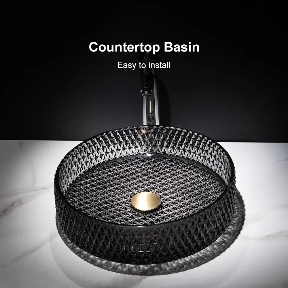 Wholesale Crystal Wash Hand Transparent Glass Wash Basin Vessel Bathroom Glass Sink