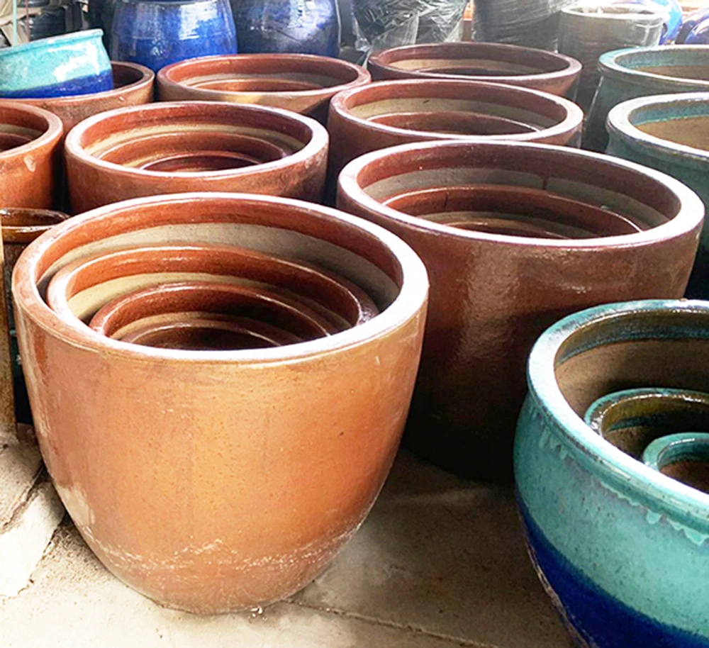 High quality wholesale large glazed ceramic garden pots from Viet Nam manufacturer custom color