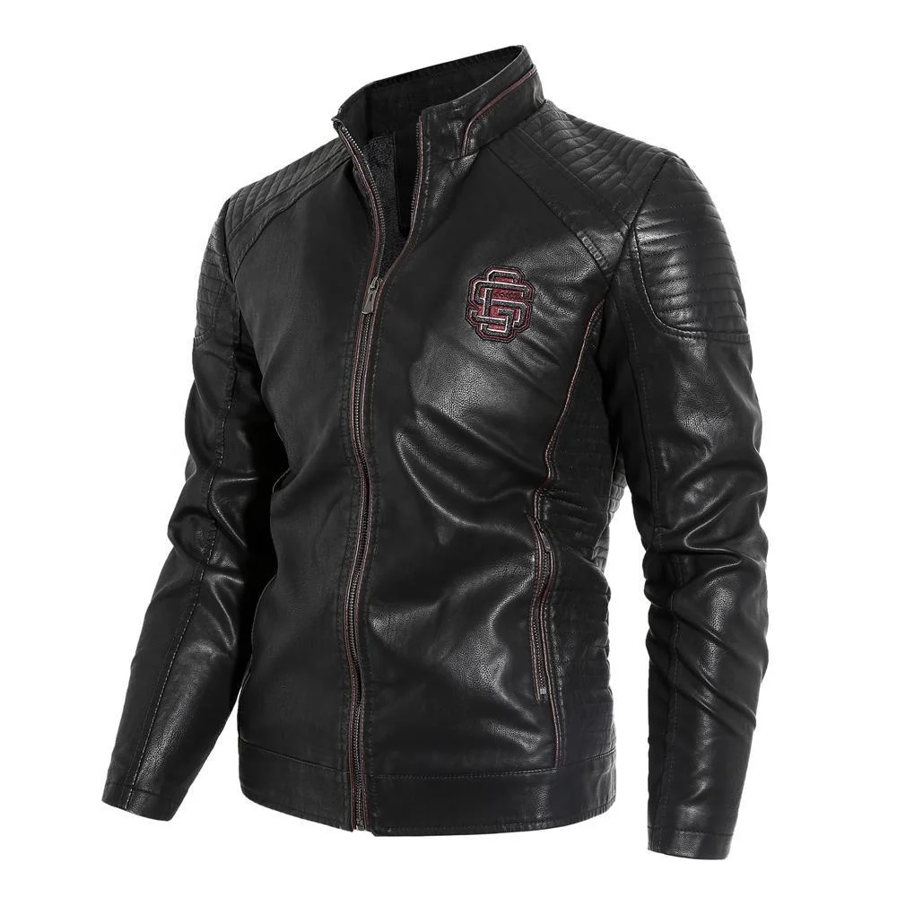 Fashionable customized Brown Goatskin Leather Bomber Jacket genuine leather jacket men