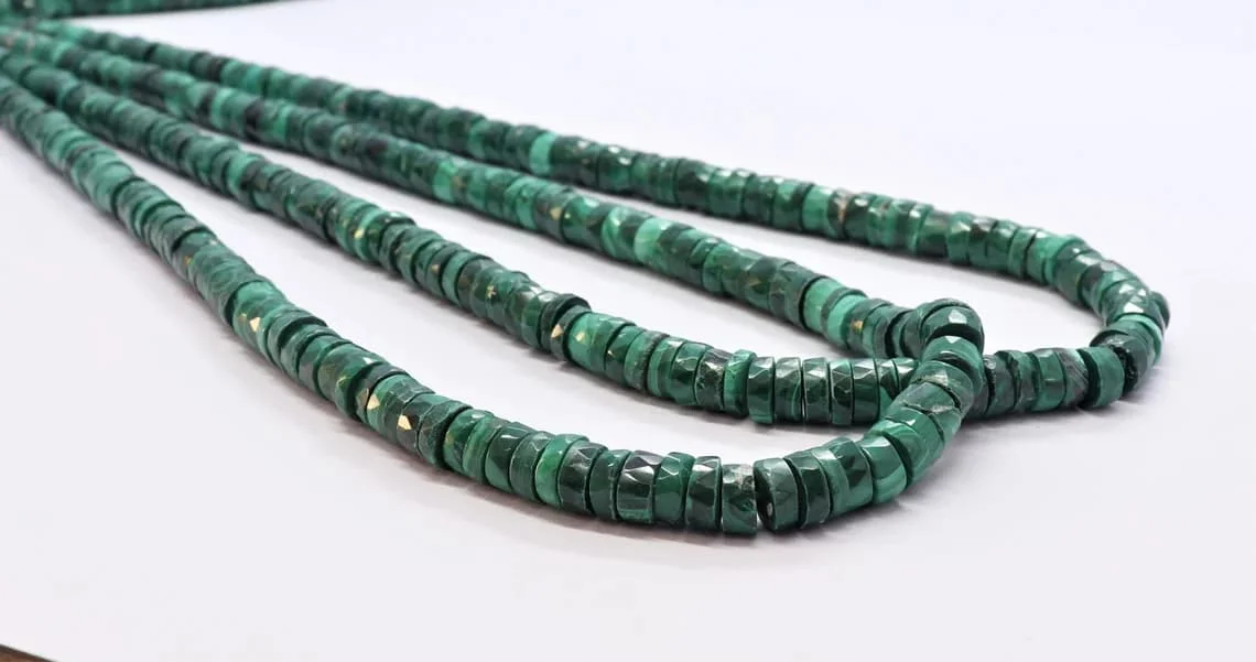 Natural Malachite Faceted Tyre Beads, 6-7 mm Malachite Beads, Malachite Faceted Wheel Beads, Malachite Tyre Shape Heishi Beads
