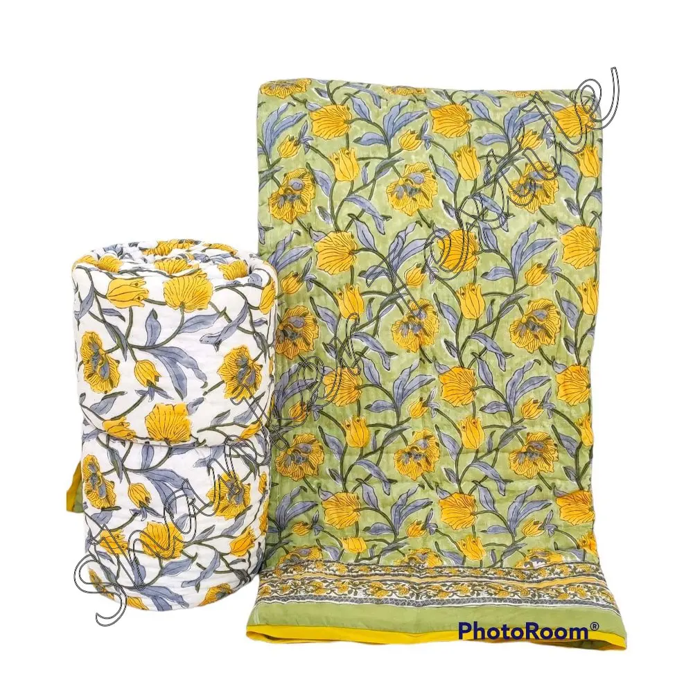 Latest Bedspread Blanket Indian Cotton Floral Print Jaipuri Decor Rajai Queen Coverlet Ethnic Indian Bed Spread Home Decor Throw