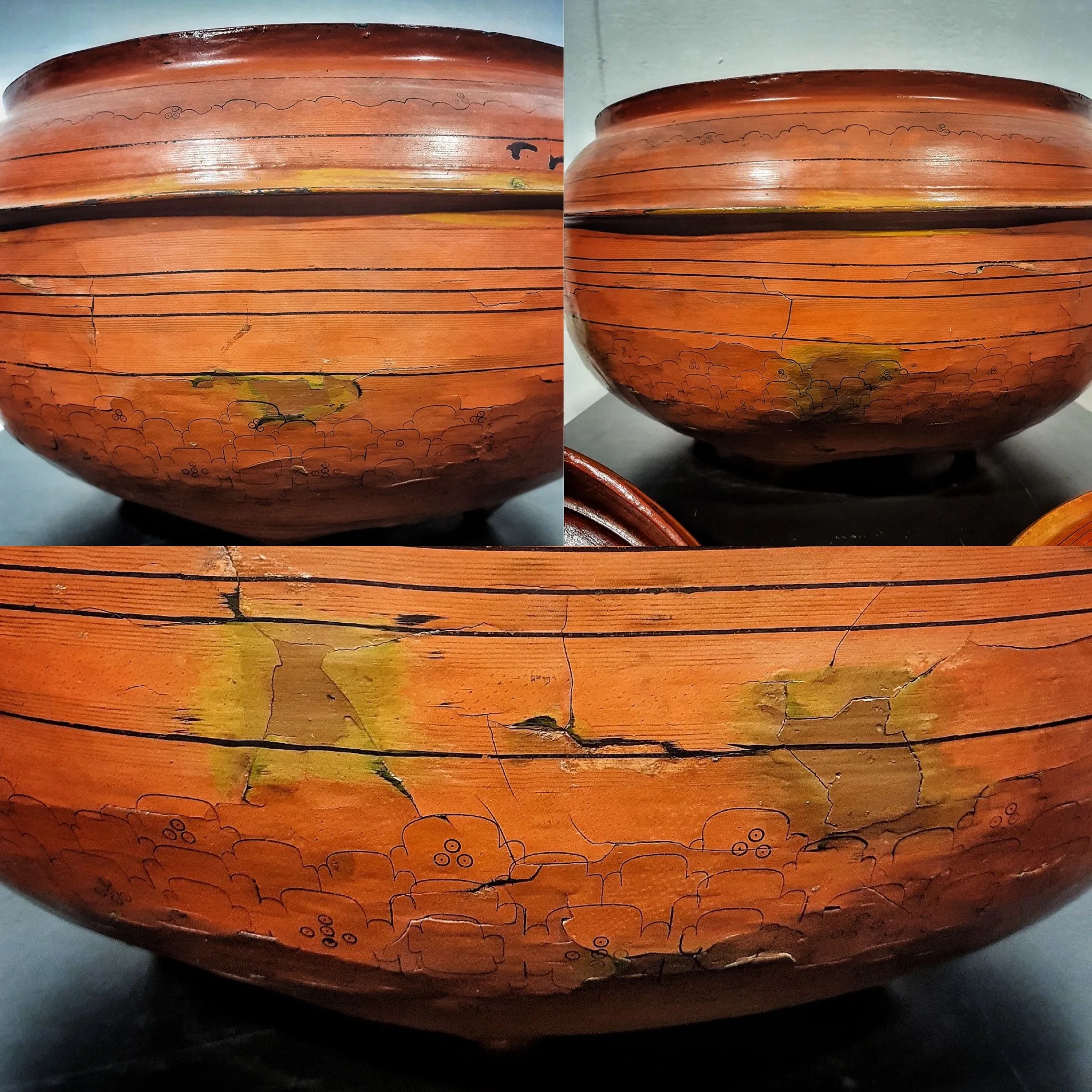 Antique Lanna Wooden Lacquer Ware for Receptacle for Betel Sets With Red Vermillion Painted For Decorated and Collect