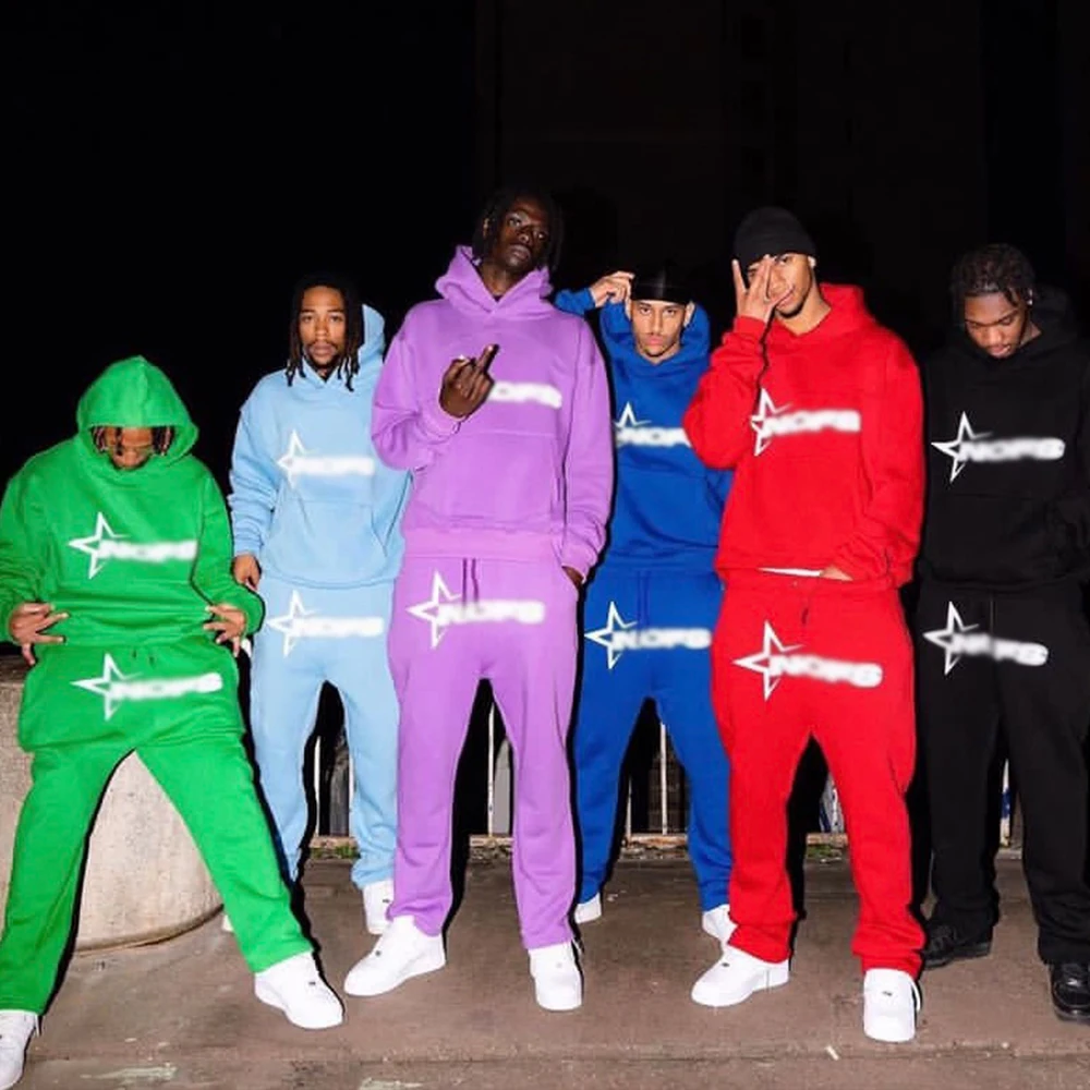 Custom Hoodie Sweatsuits Causal Jogger Tracksuit Sweatpants Set Pullover Men hoodie and pants Puff printing Men sweatsuit