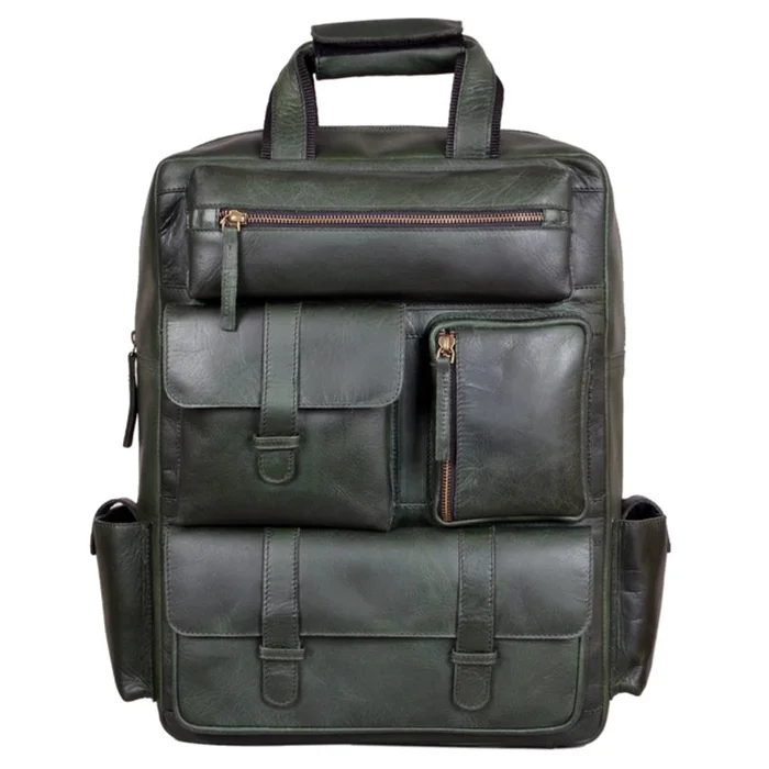 Premium Quality Hot Selling Leather Back Pack (Big Pocket) Dark Green Large Capacity Multifunction Mountaineering Backpack