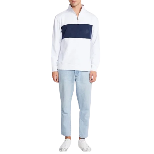 High Quality Oem Custom 100% Cotton Color Block Pullover Jumper 1/4 Quarter Half Zip Sweatshirt for Men