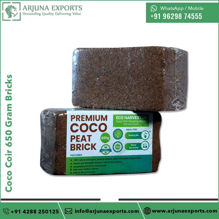 Indian Supplier of Premium Quality Coir Pith or Coco Peat 650gram Bricks for Garden Supplies Potting Mix Hydroponic Growers
