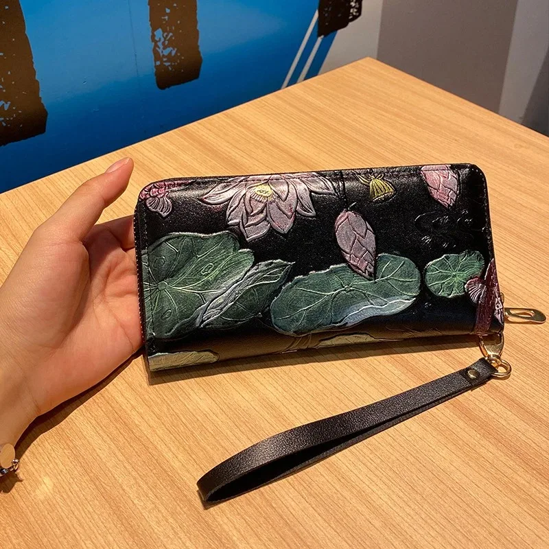 Clutches For Women 3d Flower Clutch Money Bag Coin Pocket Lotus Pattern Wristlet Cards Holder Clip Women Leather Wallet