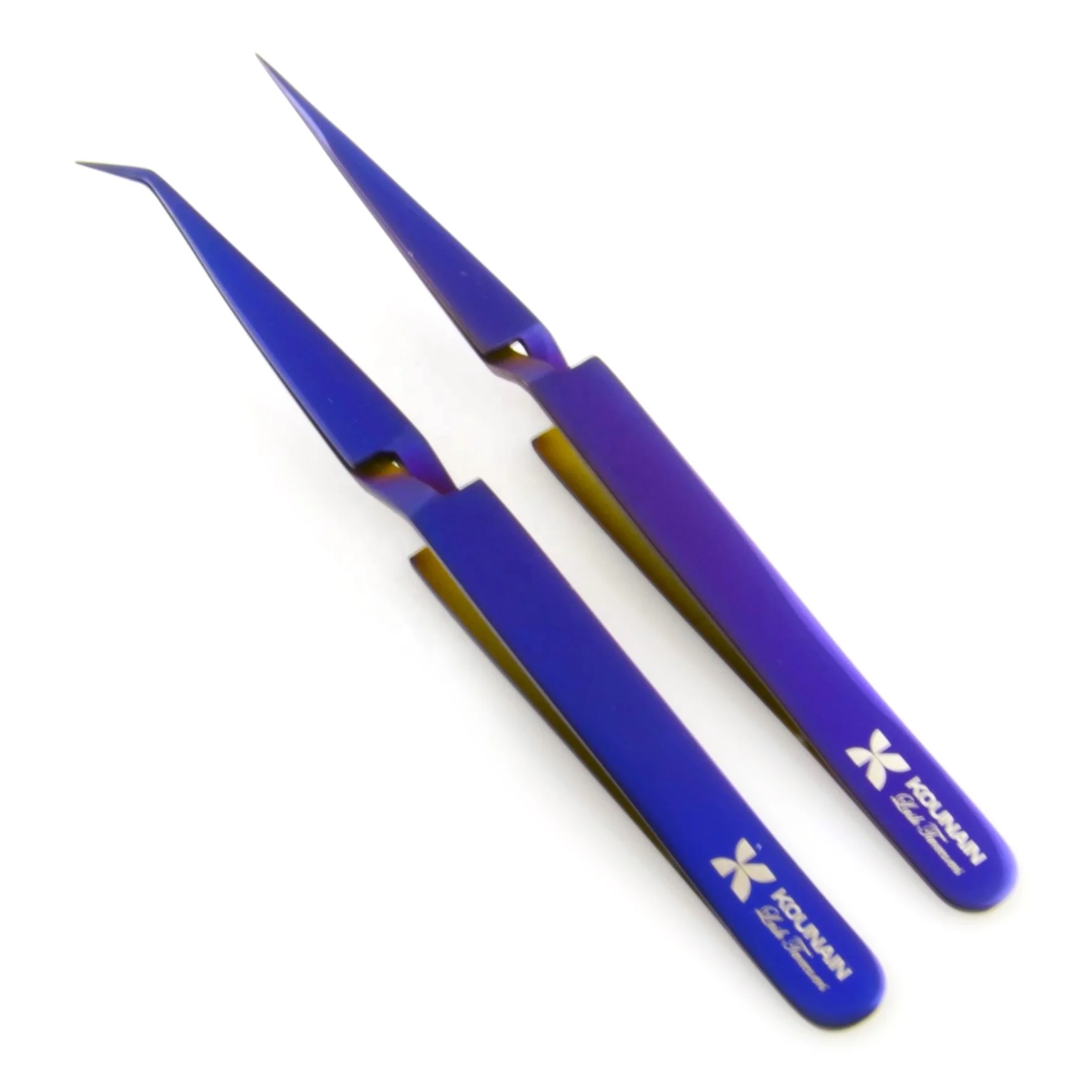 Kounain Professional 12 cm Stainless Steel Eyelash Extension Tweezers CROSS Action Straight Curved Satin Finish Fine Points