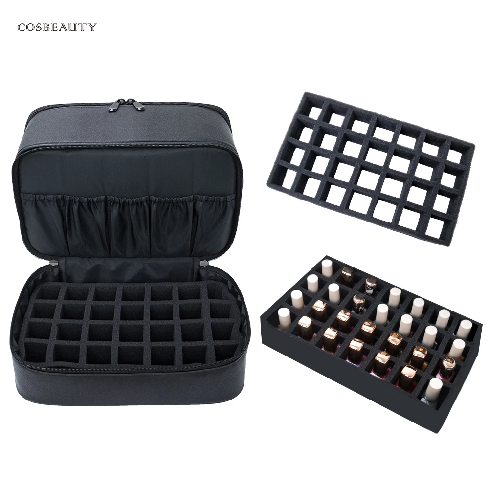 wholesale new custom Portable brush holder Flexible Divider insert makeup bag organizer PU Leather Travel vanity nail case