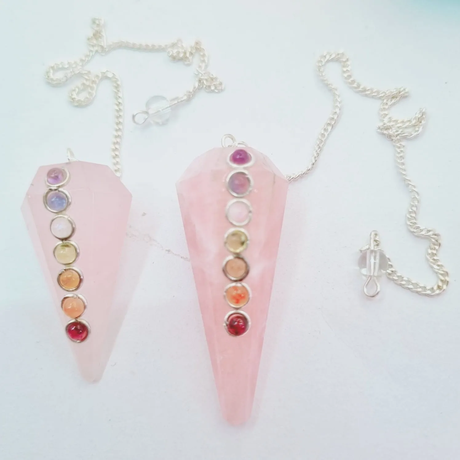 WHOLESALE TOP QUALITY ROSE QUARTZ 7 CHAKRA DOWSER PENDULUM/HEALING DOWSING CRYSTAL CONE PENDULUM FOR REAIKI FROM ELEGANT AGATE