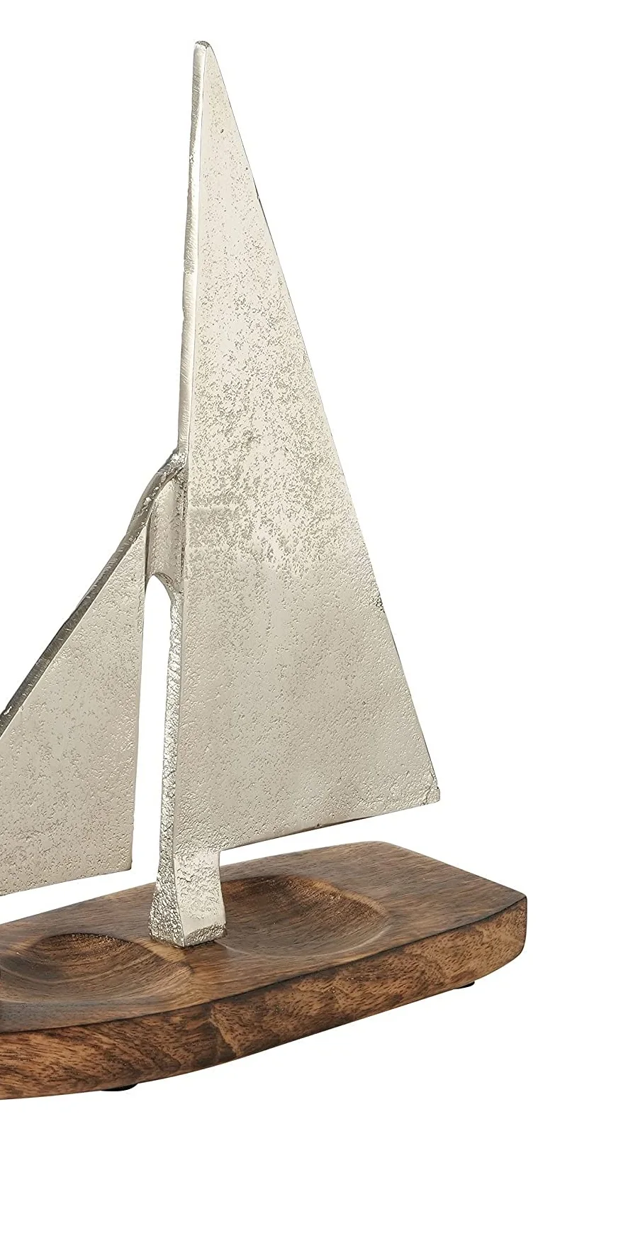 Silver Spinnaker Sail Boat Sculpture Polished Aluminum Handmade Tabletop Boat Shape Accent With Wooden Base For Office and Home