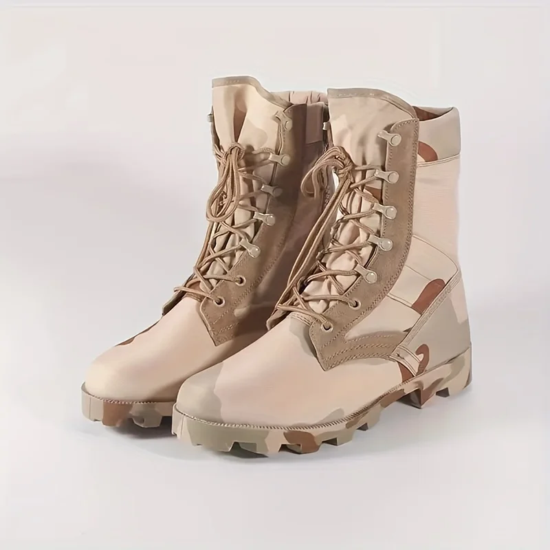 Mens Camouflage High Top Tactical Boots Windproof Non-Slip Durable for Outdoor Hiking Combat CS Safety Gear